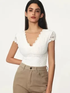 Bodysuit White Lace Tops For Women