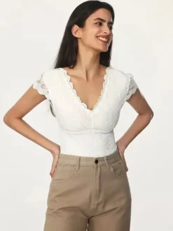 Bodysuit White Lace Tops For Women
