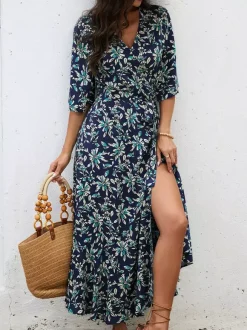 Bohemian Summer Vibes Red Floral Wrap Maxi Dress Lightweight Flirty Great For Beach City Strolls