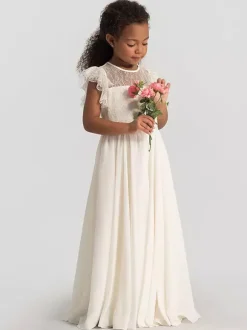 Boho Lace Flower Girl Dresses Jewel Neck Sleeveless Pleated Formal Kids Pageant Dresses