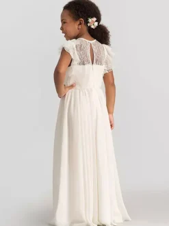 Boho Lace Flower Girl Dresses Jewel Neck Sleeveless Pleated Formal Kids Pageant Dresses