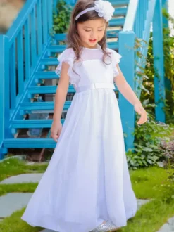 Boho Lace Flower Girl Dresses Jewel Neck Sleeveless Pleated Formal Kids Pageant Dresses