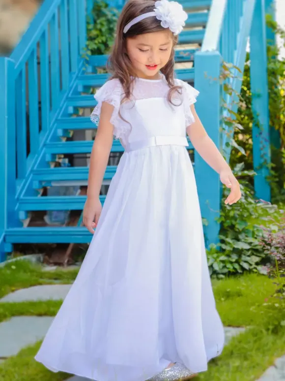 Boho Lace Flower Girl Dresses Jewel Neck Sleeveless Pleated Formal Kids Pageant Dresses