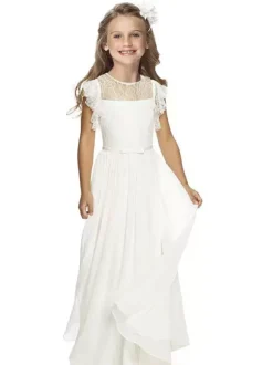 Boho Lace Flower Girl Dresses Jewel Neck Sleeveless Pleated Formal Kids Pageant Dresses