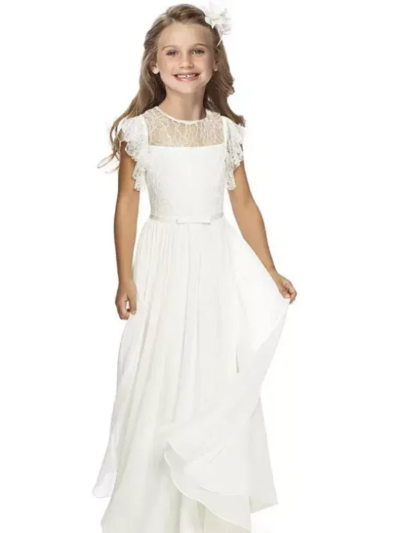 Boho Lace Flower Girl Dresses Jewel Neck Sleeveless Pleated Formal Kids Pageant Dresses