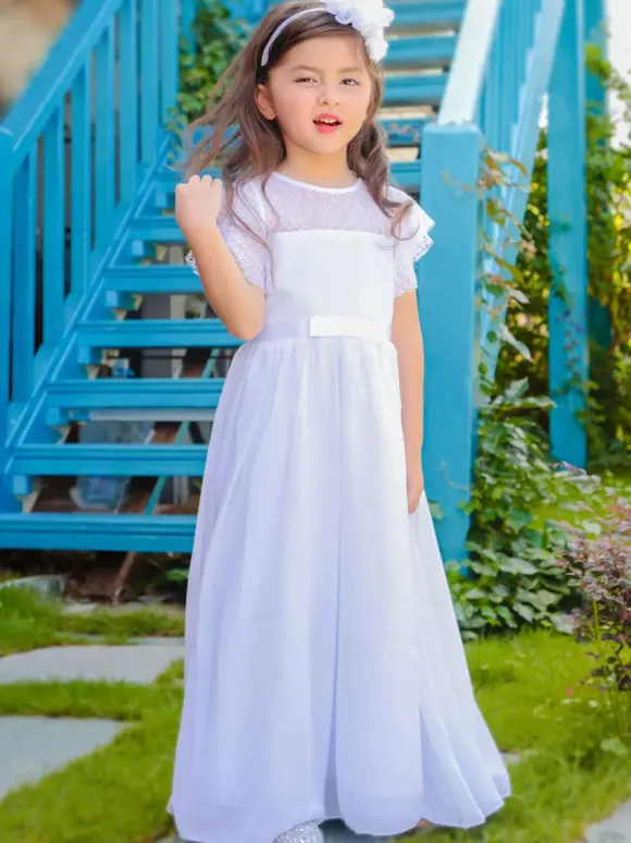 Boho Lace Flower Girl Dresses Jewel Neck Sleeveless Pleated Formal Kids Pageant Dresses