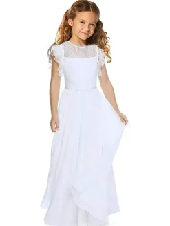 Boho Lace Flower Girl Dresses Jewel Neck Sleeveless Pleated Formal Kids Pageant Dresses