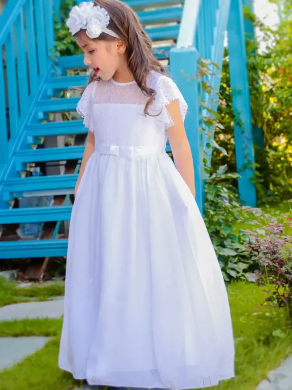Boho Lace Flower Girl Dresses Jewel Neck Sleeveless Pleated Formal Kids Pageant Dresses