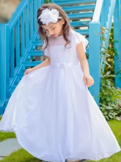 Boho Lace Flower Girl Dresses Jewel Neck Sleeveless Pleated Formal Kids Pageant Dresses