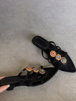 Boho Sandal Slides Women's Open Toe Bead Wedge Heel Slippers