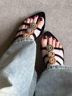 Boho Sandal Slides Women's Open Toe Bead Wedge Heel Slippers