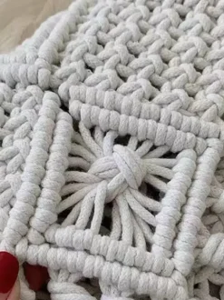 Boho Tassel Macrame Crossbody Bag Hand Woven Cotton Rope Mini Shoulder Purse Beach Vacation Bag
