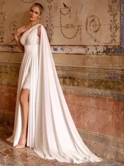 Boho Wedding Dress Chiffon Lace Two-piece With Train Natural Waist Zipper Sleeveless Designed Neckline Ivory