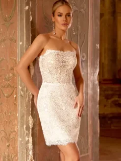 Boho Wedding Dress Chiffon Lace Two-piece With Train Natural Waist Zipper Sleeveless Designed Neckline Ivory