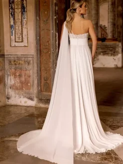 Boho Wedding Dress Chiffon Lace Two-piece With Train Natural Waist Zipper Sleeveless Designed Neckline Ivory