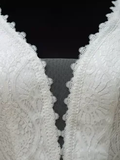 Boho Wedding Dress Lace Cut Out Ball Gown With Train Natural Waist Backless Long Sleeves V-Neck Ivory