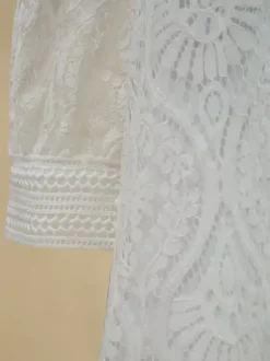 Boho Wedding Dress Lace Cut Out Ball Gown With Train Natural Waist Backless Long Sleeves V-Neck Ivory