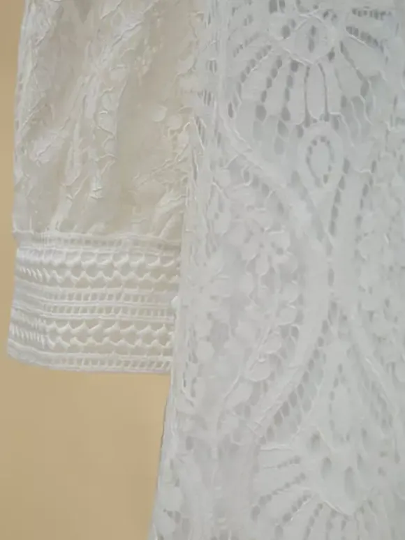 Boho Wedding Dress Lace Cut Out Ball Gown With Train Natural Waist Backless Long Sleeves V-Neck Ivory