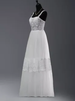 Boho Wedding Dress Lace Cut Out A-Line Floor-Length Natural Waist Zipper Sleeveless Designed Neckline Ivory