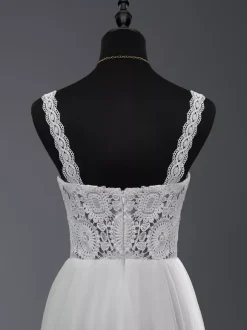 Boho Wedding Dress Lace Cut Out A-Line Floor-Length Natural Waist Zipper Sleeveless Designed Neckline Ivory
