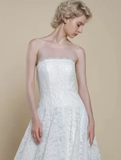 Boho Wedding Dress Lace Lace Princess Silhouette Floor-Length Natural Waist Zipper Sleeveless Strapless Ivory