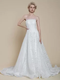 Boho Wedding Dress Lace Lace Princess Silhouette Floor-Length Natural Waist Zipper Sleeveless Strapless Ivory