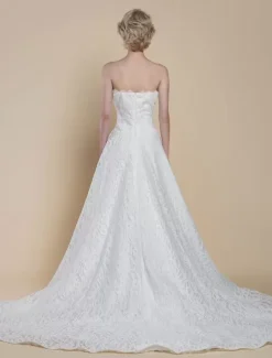Boho Wedding Dress Lace Lace Princess Silhouette Floor-Length Natural Waist Zipper Sleeveless Strapless Ivory