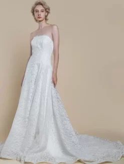 Boho Wedding Dress Lace Lace Princess Silhouette Floor-Length Natural Waist Zipper Sleeveless Strapless Ivory