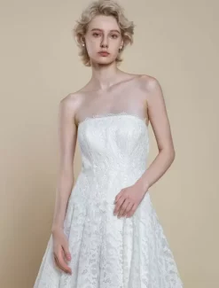 Boho Wedding Dress Lace Lace Princess Silhouette Floor-Length Natural Waist Zipper Sleeveless Strapless Ivory