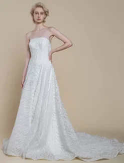 Boho Wedding Dress Lace Lace Princess Silhouette Floor-Length Natural Waist Zipper Sleeveless Strapless Ivory