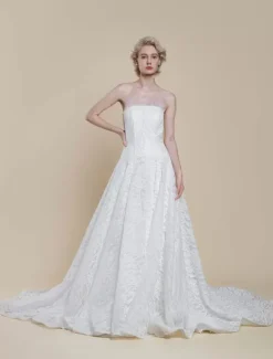 Boho Wedding Dress Lace Lace Princess Silhouette Floor-Length Natural Waist Zipper Sleeveless Strapless Ivory