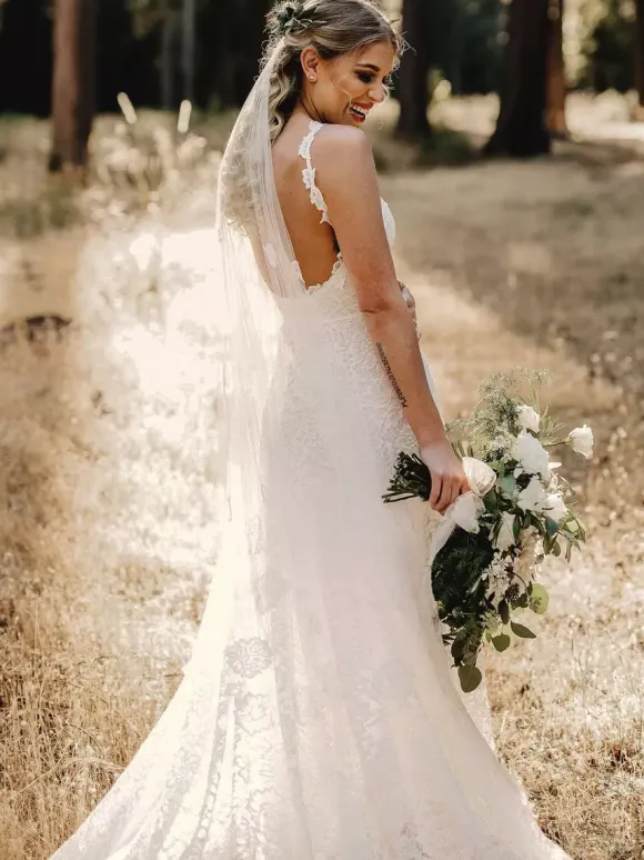 Boho Wedding Dress Lace Lace Mermaid Sweep Natural Waist Backless Sleeveless Jewel Neck Ivory