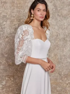 Boho Wedding Dress With Train A-Line 3/4 Length Sleeves Satin Fabric Sweetheart Neck Bridal Gowns