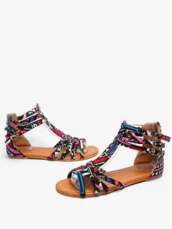 Boho Flat Sandals Open Toe Printed Sandals