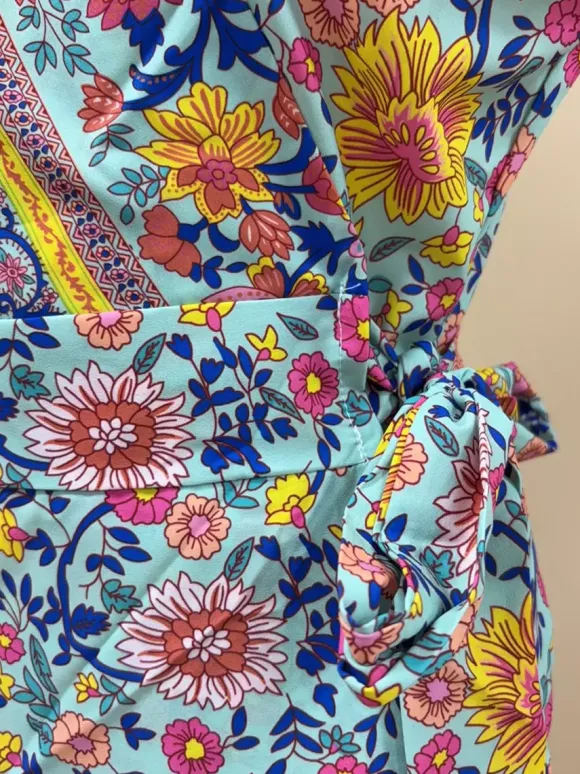 Boho Floral Wrap Maxi Dress - Blue V Neck High Split Long Dress - Summer Beach Vacation 2026