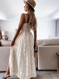 Boho Lace Maxi Slip Dress for Women - V Neck Open Front Romper - Summer Beach Vacation 2026