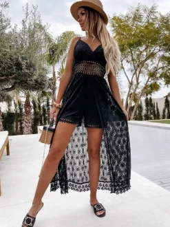 Boho Lace Maxi Slip Dress for Women - V Neck Open Front Romper - Summer Beach Vacation 2026
