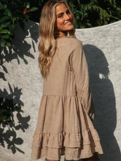 Boho Lantern Sleeve Mini Dress for Women - Cotton Blend V Neck Tiered Ruffle Loose Fit Smock - Spring Casual Resort 2026