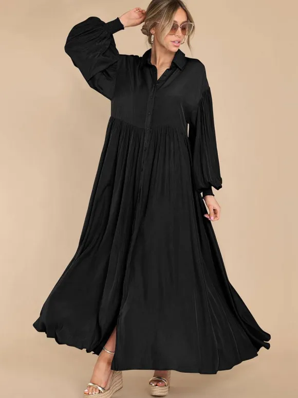 Boho Maxi Shirt Dress For Women- Long Puff Sleeve Casual Flowy Dress - Summer Vacation Beach Evening Wear 2026