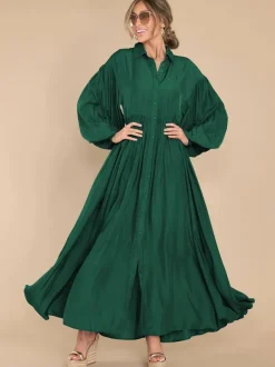 Boho Maxi Shirt Dress For Women- Long Puff Sleeve Casual Flowy Dress - Summer Vacation Beach Evening Wear 2026
