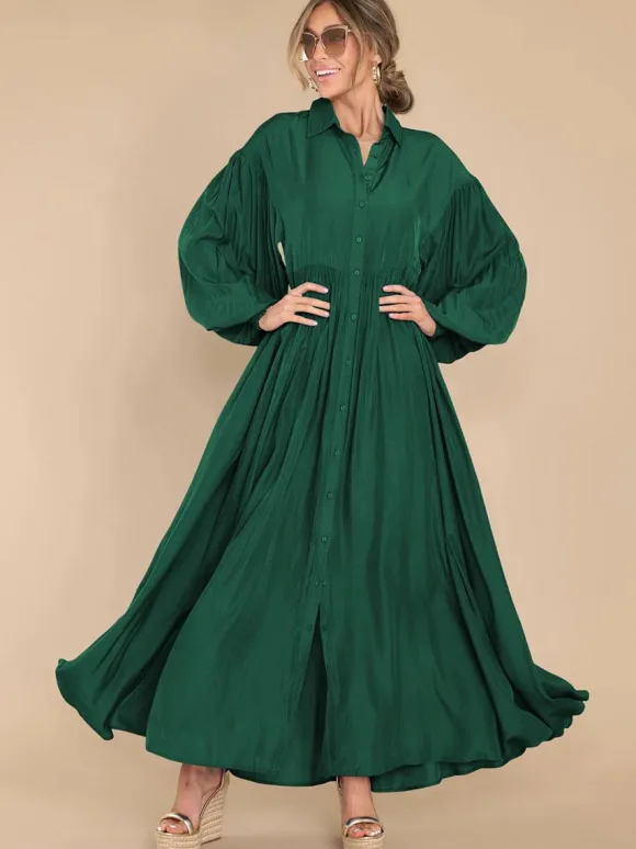 Boho Maxi Shirt Dress For Women- Long Puff Sleeve Casual Flowy Dress - Summer Vacation Beach Evening Wear 2026