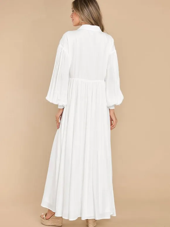 Boho Maxi Shirt Dress For Women- Long Puff Sleeve Casual Flowy Dress - Summer Vacation Beach Evening Wear 2026