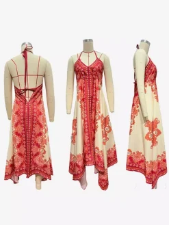 Boho Paisley Maxi Dress for Women - Ethnic Print Halter Neck Loose Fit Flowy Long Dress - Summer Tropical Vacation 2026