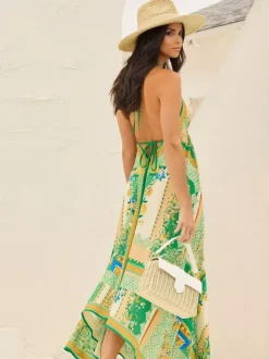 Boho Paisley Maxi Dress for Women - Ethnic Print Halter Neck Loose Fit Flowy Long Dress - Summer Tropical Vacation 2026