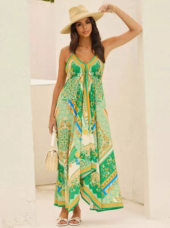 Boho Paisley Maxi Dress for Women - Ethnic Print Halter Neck Loose Fit Flowy Long Dress - Summer Tropical Vacation 2026