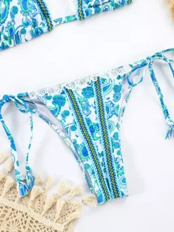 Boho Printed Lace Ruffled String Bikini 2-piece Swimsuit For Summer 2026