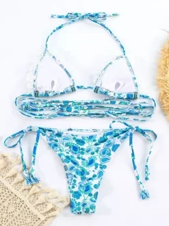 Boho Printed Lace Ruffled String Bikini 2-piece Swimsuit For Summer 2026