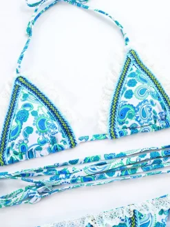 Boho Printed Lace Ruffled String Bikini 2-piece Swimsuit For Summer 2026