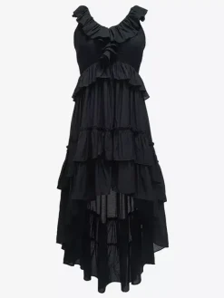 Boho Ruffle High-Low Sundress For Women - Smocked V-Neck Sleeveless Tiered Flowy Midi Dress - Summer Beach Vacation 2026