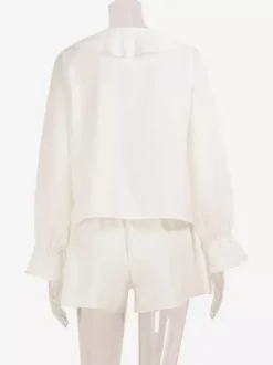 Boho Ruffle 2 Piece Set For Women - Long Sleeve Front Tie Crop Top And Shorts - Summer Beach Vacation Outfit 2026